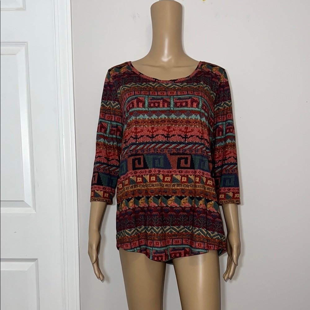 Peruvian Connections 100% Pima cotton Geometric Pattern Top